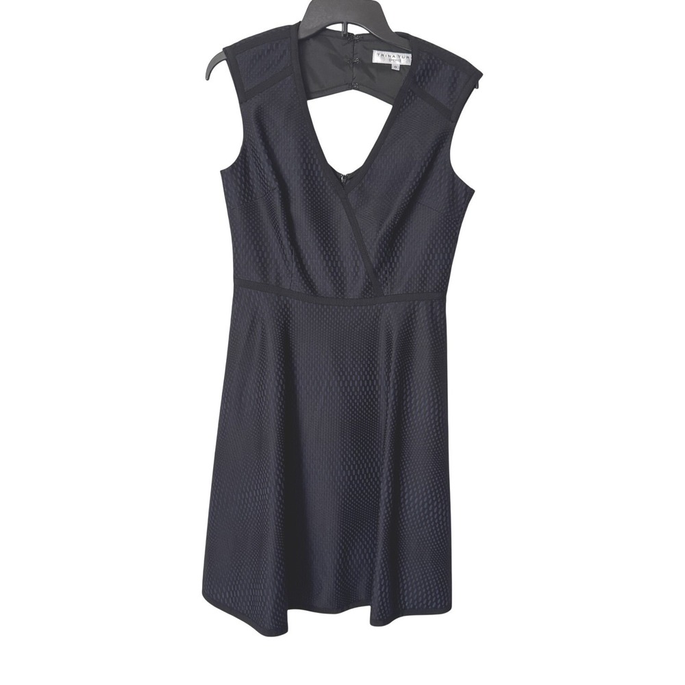 Trina Turk Womens 8 Fit Flare Dress Navy Geometric Jacquard Cut Out Back